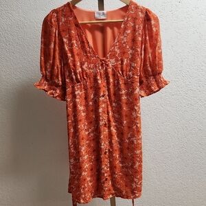 Orange Floral Mini Dress Flaw